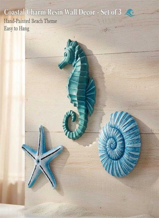 AIM & GGKK 3D Art Ocean Beach Wall Decor Coastal Decorations Sets with Starfish, Seahorse,Conch for Bedroom Bathroom Livingroom Beach House - Image 4